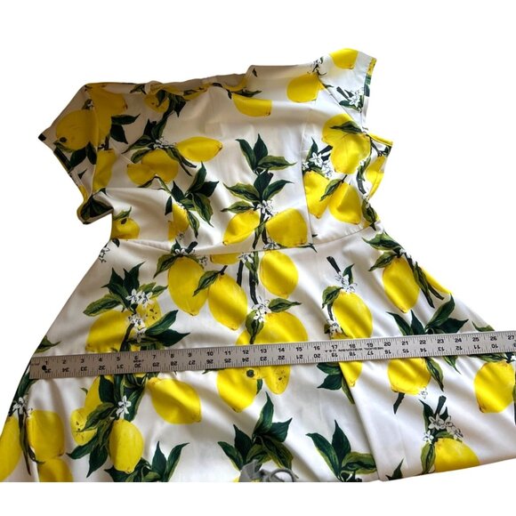 Yellow & White Lemon Print A-Line Midi Dress With Belt XL Summer Vacay - Picture 9 of 9